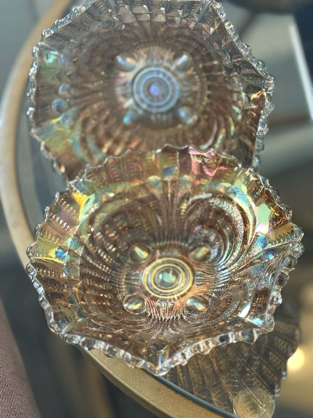 Vintage Fenton Stippled Rays Marigold Carnival Glass Bowl Set of 2